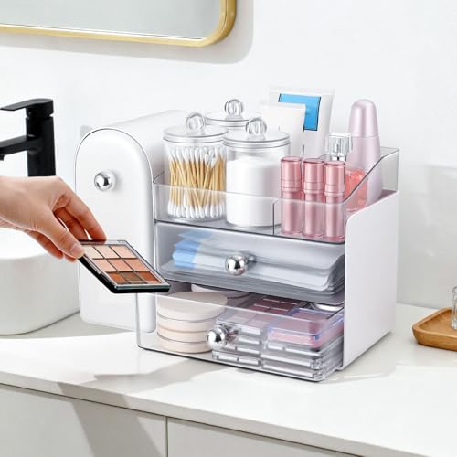 Makeup Organizer Countertop with Makeup Brush Holder,White - Image 6