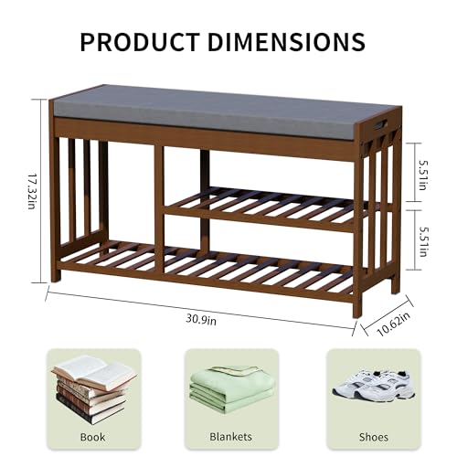 Shoe Rack Bench for Entryway, Bamboo Shoe Storage Bench - Image 3