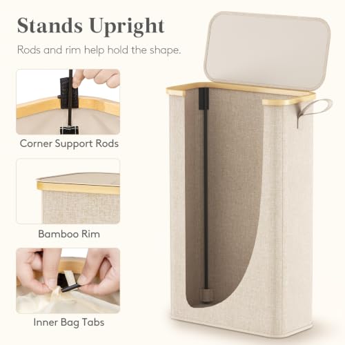 Lifewit 75L Slim Laundry Hamper with Lid and Removable Bag, Beige - Image 6