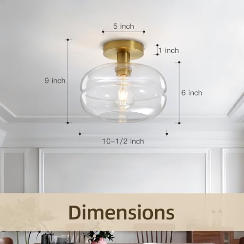 Semi Flush Mount Ceiling Light Fixture, 10-1/2 Inch Clear Glass - Image 3