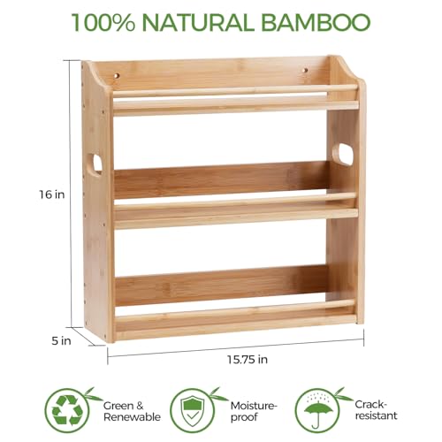 3 Tier Bamboo Spice Rack Organizer for Kitchen Countertop or Wall - Image 3