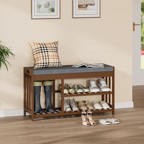 Shoe Rack Bench for Entryway, Bamboo Shoe Storage Bench - Image 4
