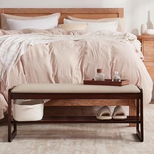 Shoe Rack Bench, 2 Tier Solid Wooden Entryway Bench(Beige,39.4") - Image 6