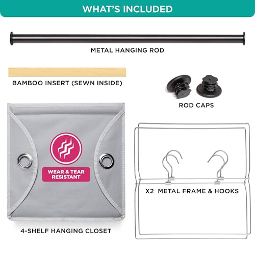 HOLDN’ STORAGE Hanging Closet Organizer with Garment Rod, 4-Shelf - Image 5