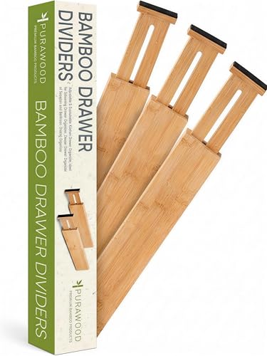Purawood Bamboo Drawer Dividers, Adjustable Spring-Loaded - Image 2