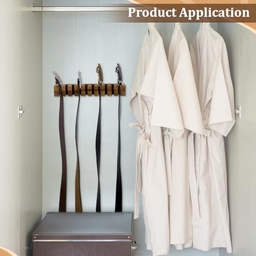 PH PandaHall Belt Organizer, Wooden Belt Holder Wall Mounted Belts Hanger with Slots Space Saving Storage for 10 Belts, Home Bedroom Closet Retail Shop, Camel, 1pc, 10.7x1.5x2.4inc