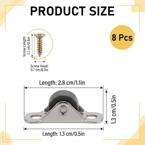 8 Pack Mini Fixed Drawer Rubber Caster Wheels,1/2" Low Profile - Image 3