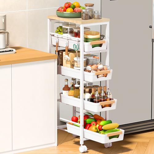 Slim Rolling Storage Cart for Narrow Spaces, White - Image 2