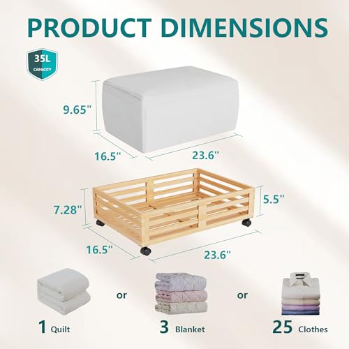 2 Packs Bamboo Under Bed Storage Organizer with Wheels - Image 4