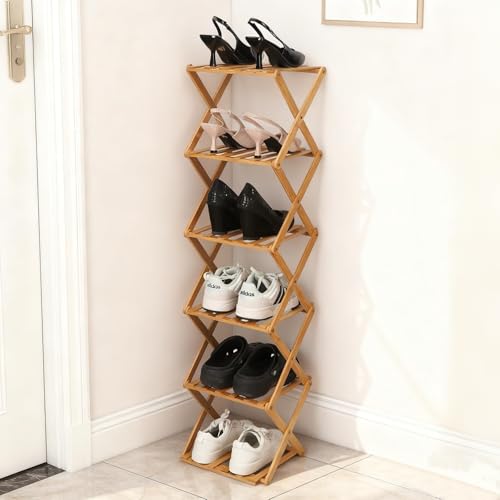 Bamboo Shoe Rack 6 Tier Foldable Shoe Rack for Entryway - Image 2