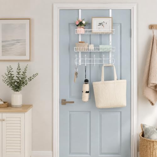 Over the Door Hooks Organizer, Door Hanger with 2 Baskets & 5 - Image 7