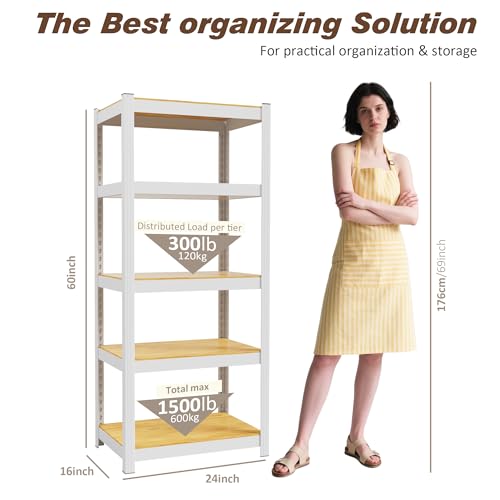 5 Tier Storage Shelves White Metal Garage Shelving 24"W x - Image 3