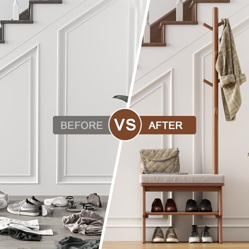 Coat Rack with Shoe Storage, Shoe Rack with 8 Hook, Walnut - Image 6