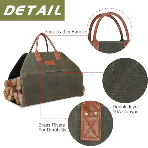 GOOD GAIN Firewood Carrier With Handle,36x18.5in Canvs Log - Image 5