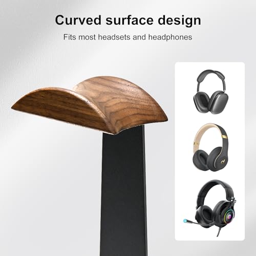 UPERGO Walnut Headphone Stand with Controller Holder & - Image 5