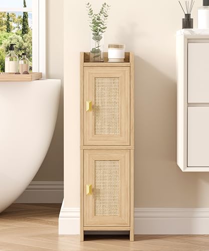 Akxomel Rattan Small Bathroom Cabinet Narrow Toilet Paper - Image 2
