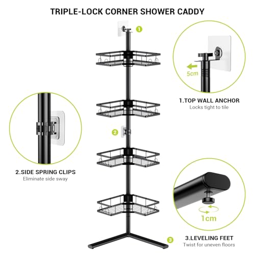 Standing Corner Shower Caddy - 4-Tier Rustproof Adjustable Shower - Image 5