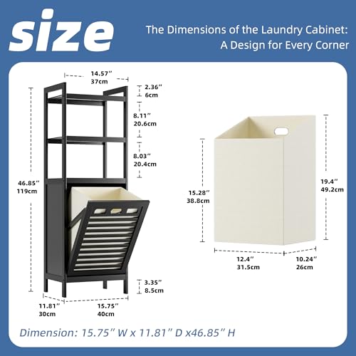 HITNET Tilt Out Laundry Hamper, Bamboo Bathroom Cabinet with Pull - Image 4