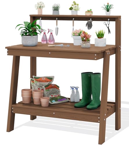 SERWALL 3-Tier Outdoor Potting Bench with Storage,Gardening Table - Image 2