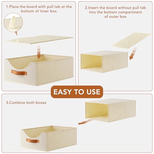4 Pcs Pull-Out Stackable Storage Drawers for Closet, Beige - Image 5