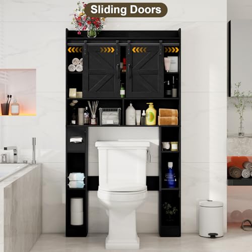 Vabches Over The Toilet Cabinet with Sliding Doors, Black - Image 5