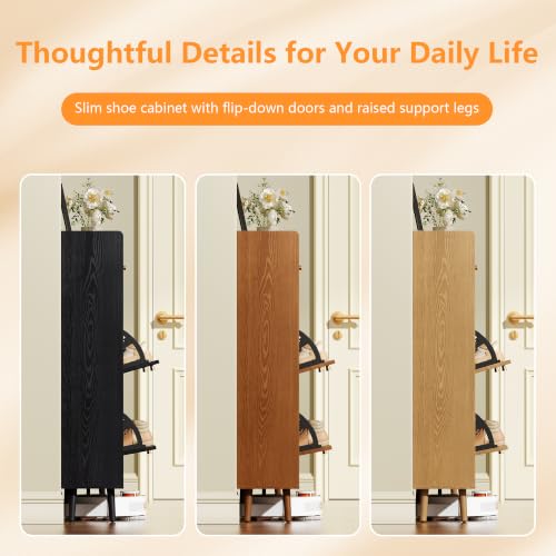Shoe Storage Cabinet for Entryway with 6 Flip Drawers, Walnut - Image 7