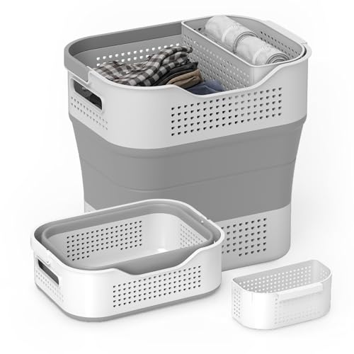 TECHMILLY Collapsible Plastic Laundry Basket Hamper - Image 2