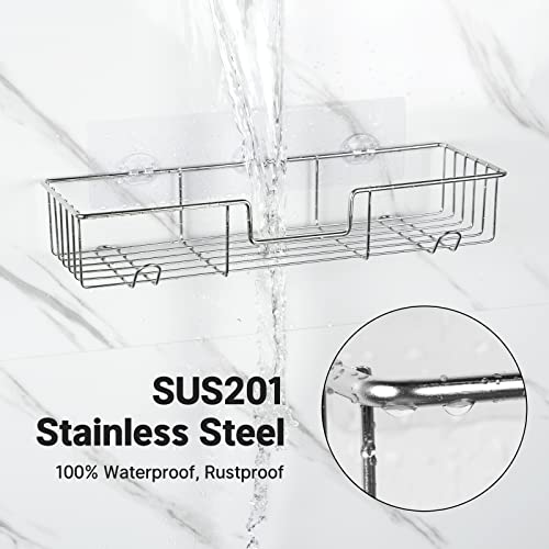 AmazerBath Adhesive Shower Caddy Basket Rack with Hooks, Shower - Image 6