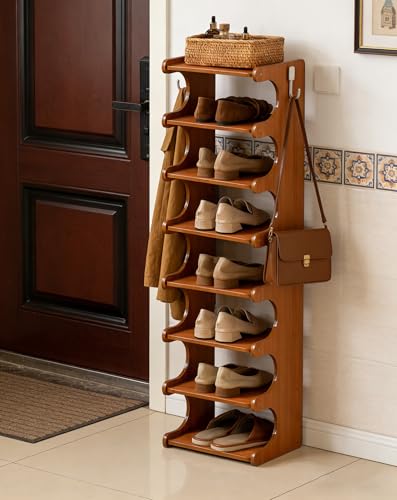 8 Tier Narrow Vertical Wood Shoe Rack, Sturdy Multi-Layer Wood - Image 3