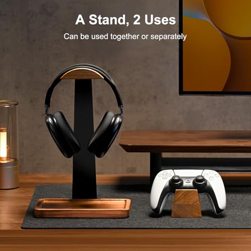 UPERGO Walnut Headphone Stand with Controller Holder & - Image 3