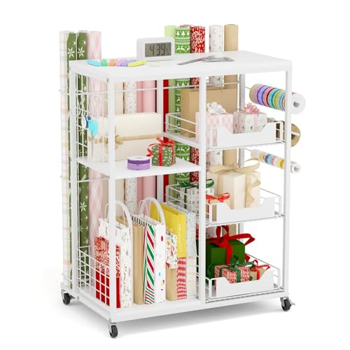 Wrapping Paper Organizer Storage with Wheels, Rolling Gift - Image 2