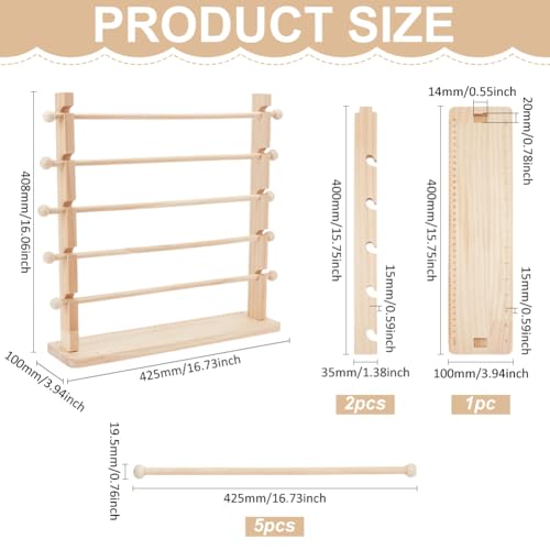 BENECREAT 5 Tier Ribbon Holder Organizer Rack, Wooden - Image 3