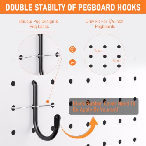 INCLY 176PCS Black Pegboard Hooks with Peg Locks, 1/4" Heavy Duty - Image 6