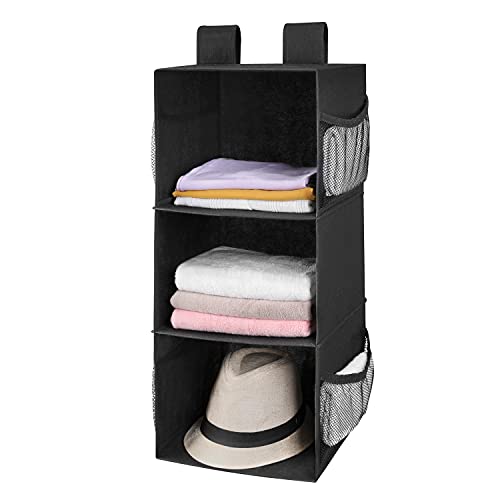2 Pack 3 Shelf Hanging Closet Organizer with 2 Velcro, Black - Image 5
