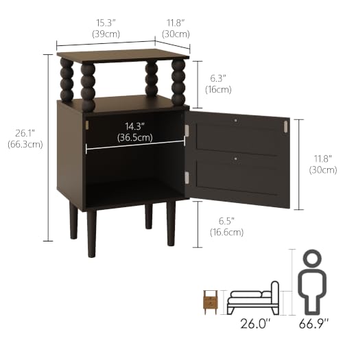 Nightstand with Storage Drawer and Open Wood Shelf,Solid Wood - Image 3
