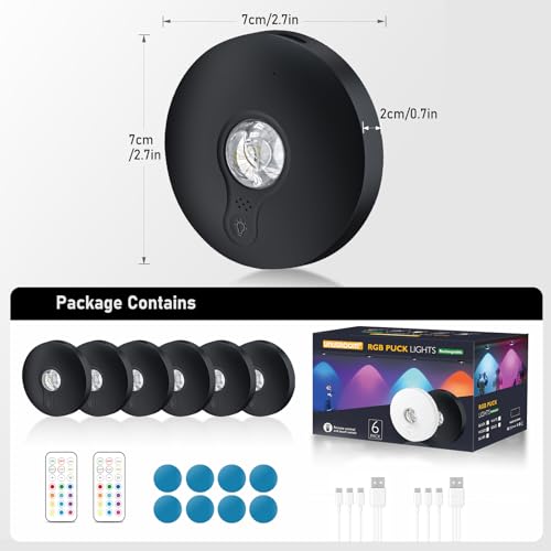 UNUSROOM Rechargeable RGB Puck Lights with Remote Control - Image 8