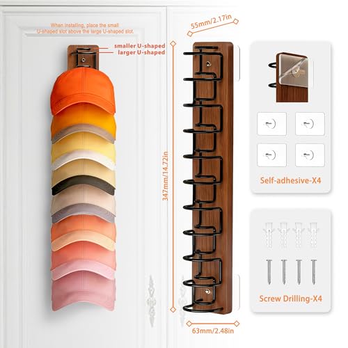 2 Pack Hat Organizer for Baseball Caps,Wood & Metal Hat - Image 4