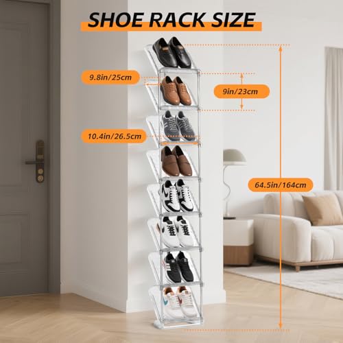 SMILHELTD Vertical Shoe Rack 8 Tiers Narrow Clear Sneaker Storage - Image 4