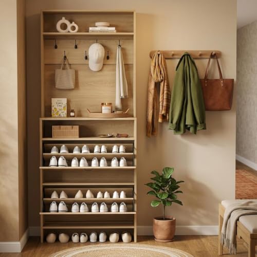 Garvee Shoe Cabinet with 2 Flip Drawers, 2-in-1 Hall Tree - Image 8