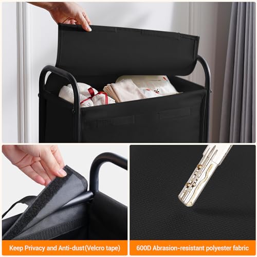 ELYKEN Slim Laundry Hamper with Lid & Wheels, 50L Rolling Laundry - Image 6