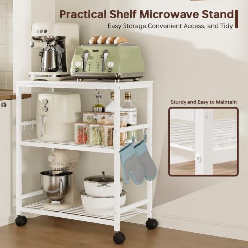 Kitchen Rolling Cart, 3-Tier Microwave Stand with Lockable Wheels - Image 5