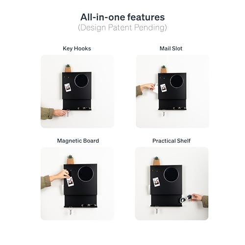 Key Holder Wall Mount and Mail Organizer, Black - Image 5
