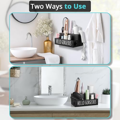 Bivvclaz Hair Tool Organizer, Wooden Hair Dryer Holder Countertop - Image 7