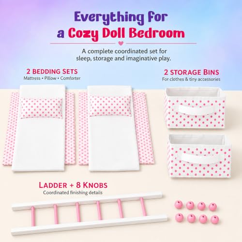 Emily Rose 18” Doll Loft Bunk Bed Pink - Bunkbed w/Storage - Image 6