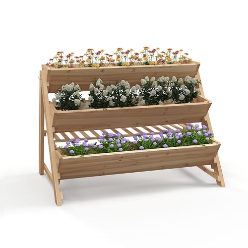 3-Tiers Raised Garden Bed, Wooden Garden Planter with 3 - Image 2