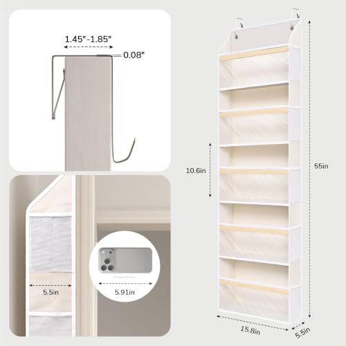 Eco-Bamboo Slim Over The Door Organizer, Narrow 5-Tier Storage - Image 3
