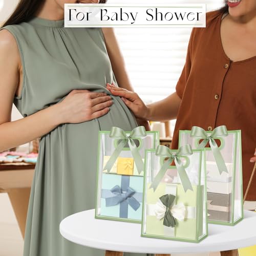 Aliceset 12 Pcs Clear Plastic Gift Bag with Handles,Sage Green - Image 7