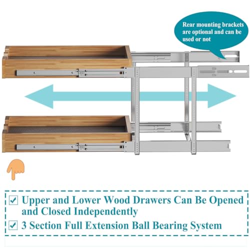 OCG 2 Tier Pull Out Drawers For Cabinets, Double Tier Slide out - Image 5