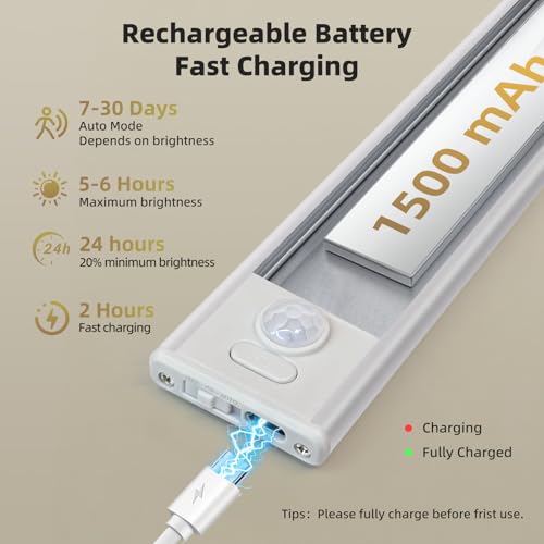 4 Pack Under Cabinet Lighting, Rechargeable Motion Sensor Light - Image 6
