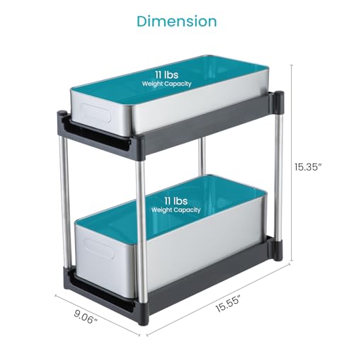 Home Zone Living 2-Tier Stainless Steel Cabinet Pull Out - Image 3